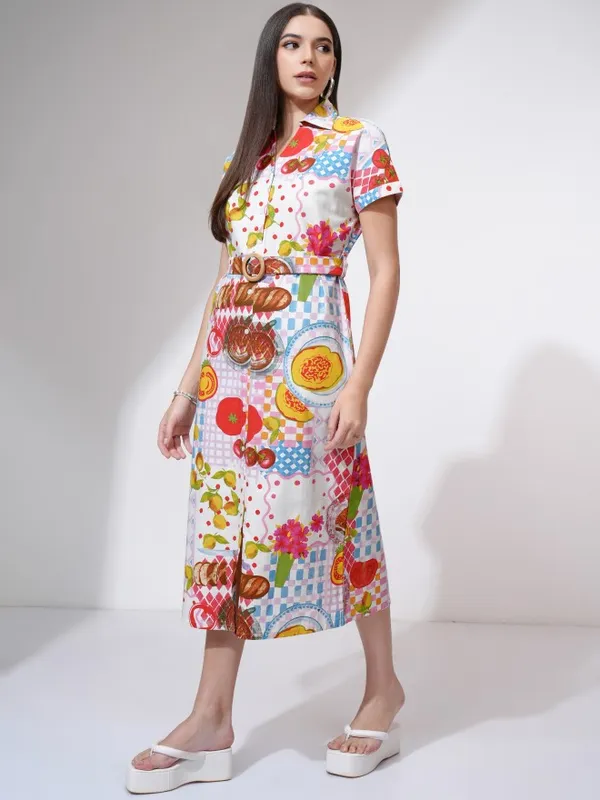 Tokyo Talkies Women White Printed Shirt Dress