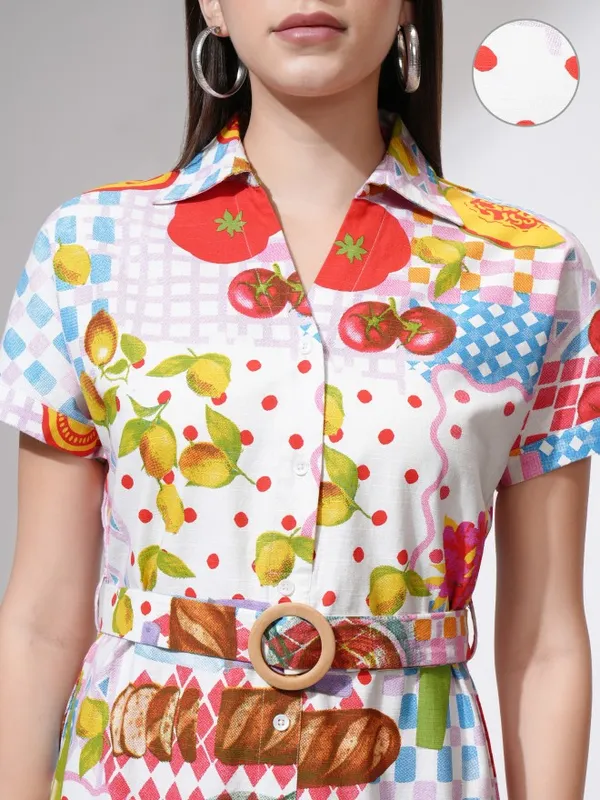 Tokyo Talkies Women White Printed Shirt Dress