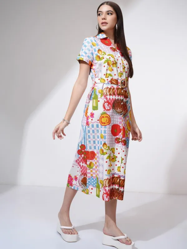 Tokyo Talkies Women White Printed Shirt Dress