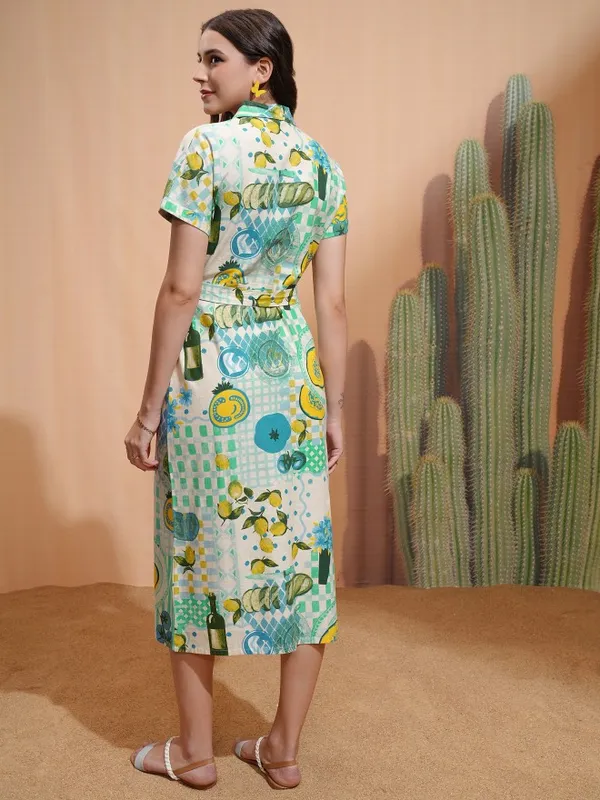 Tokyo Talkies Women Beige Printed Shirt Dress