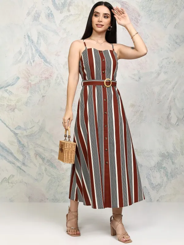 Striped Fit And Flare Dress