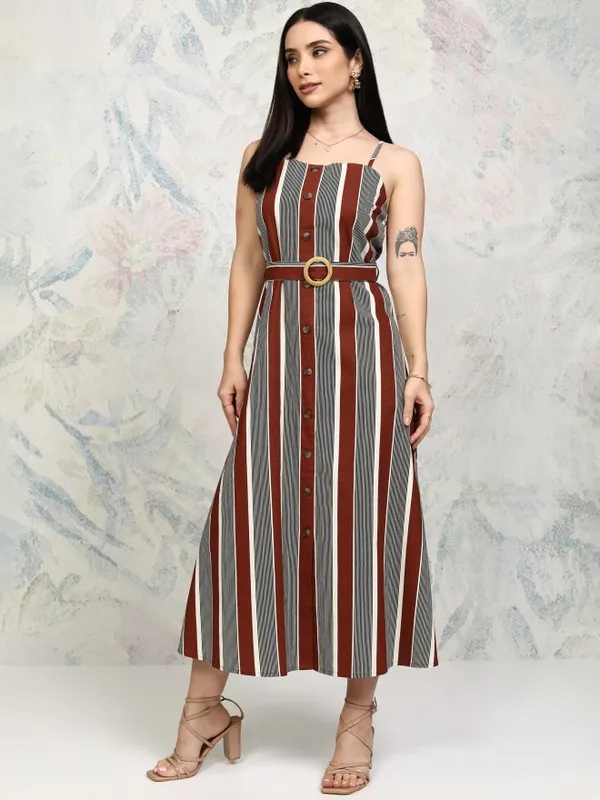 Striped Fit And Flare Dress