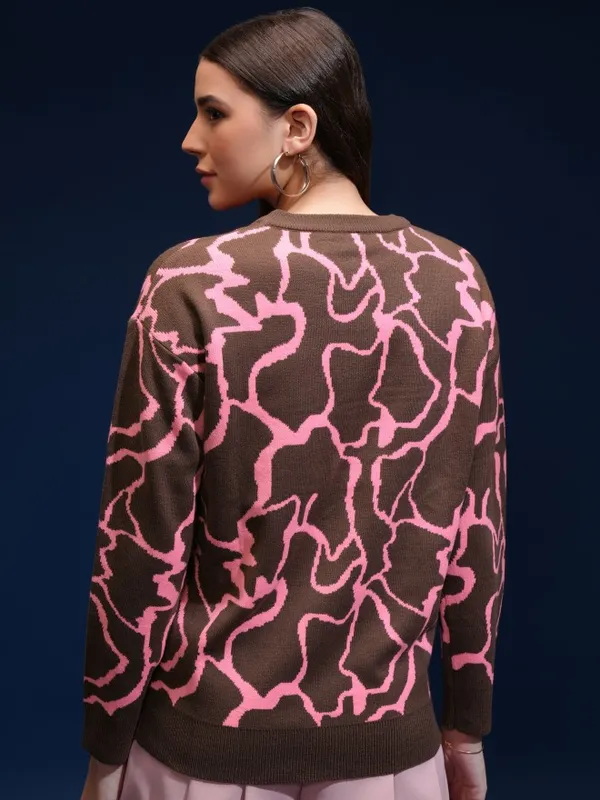 Tokyo Talkies Women Brown Round Neck Sweater