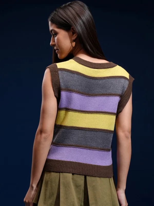 Tokyo Talkies Women Brown V-Neck Sweater