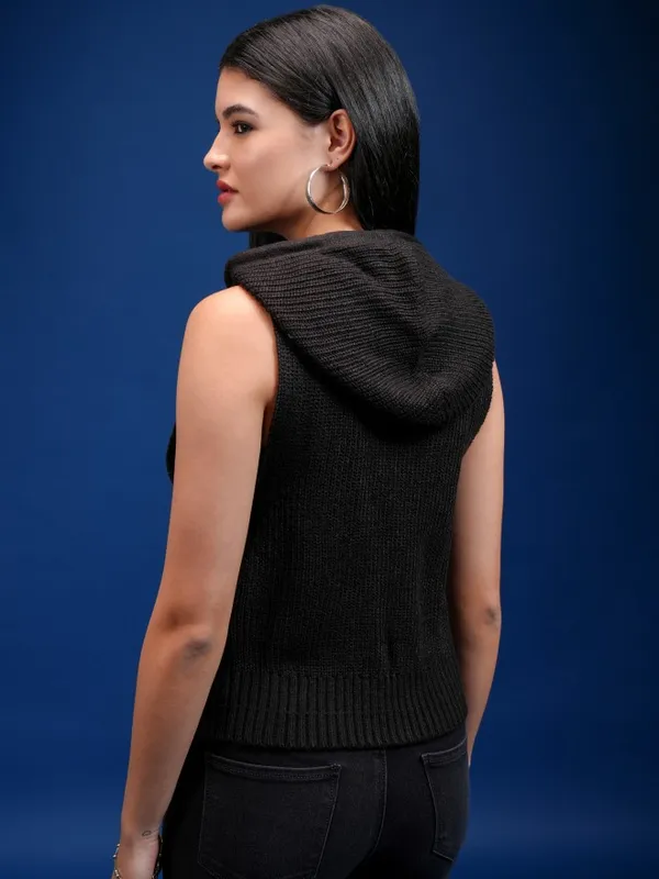 Tokyo Talkies Women Black Hood Sweater