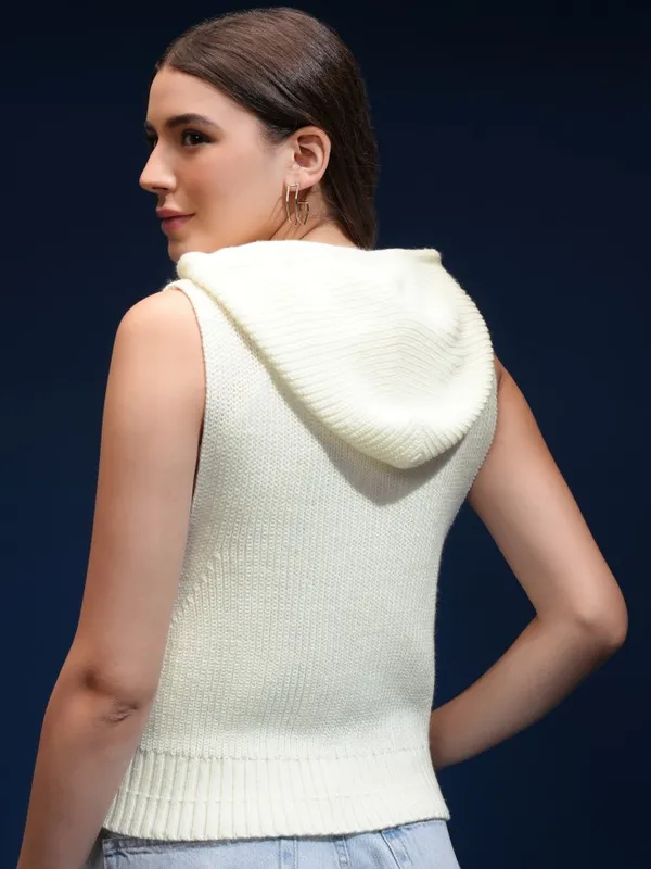 Tokyo Talkies Women Off White Hood Sweater