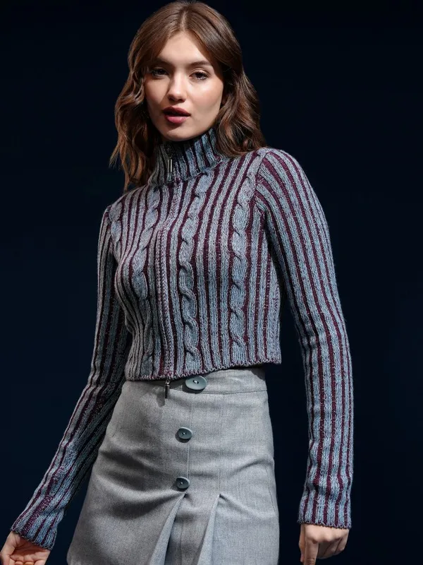 Tokyo Talkies Women Blue High Neck Sweater