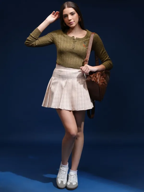 Tokyo Talkies Women Green Round Neck Sweater