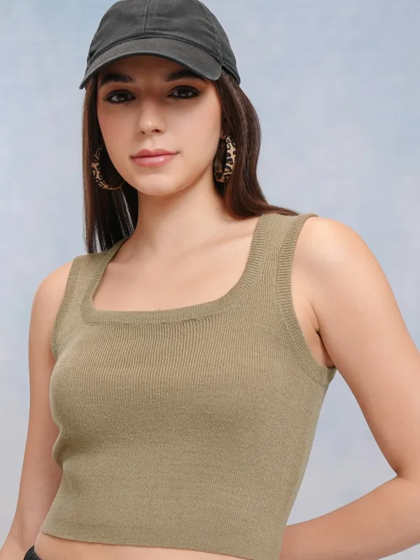 Tokyo Talkies Women Green Round Neck Sweater