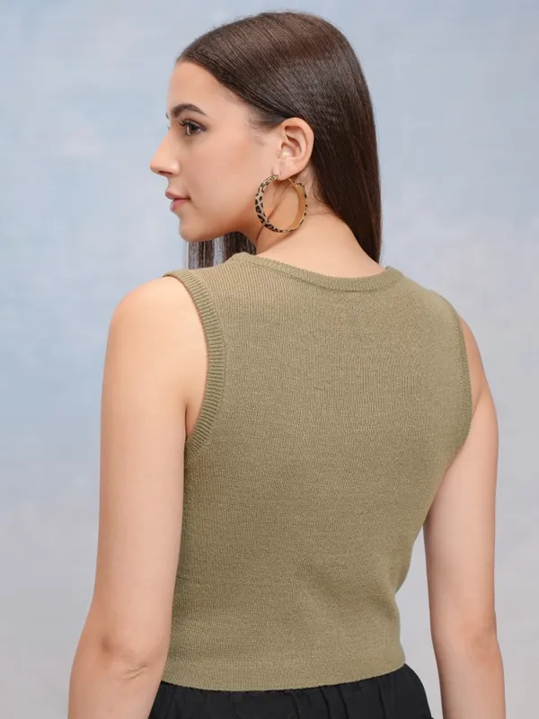 Tokyo Talkies Women Green Round Neck Sweater