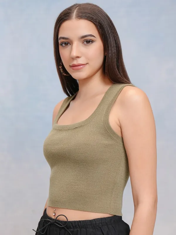 Tokyo Talkies Women Green Round Neck Sweater