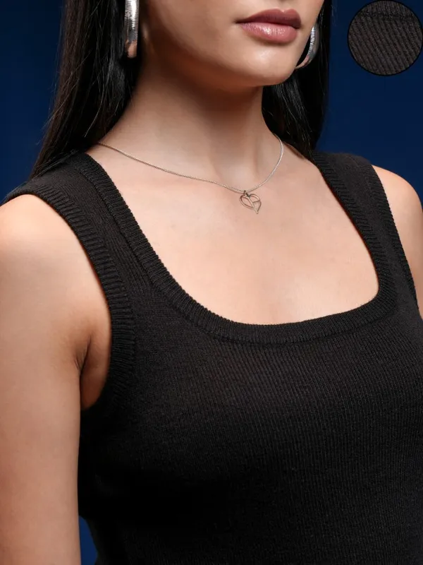 Tokyo Talkies Women Black Round Neck Sweater