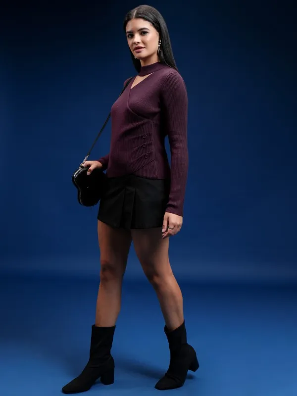Tokyo Talkies Women Purple Turtle Neck Pullover Sweater