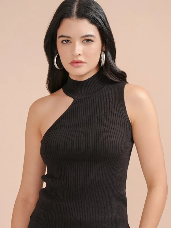 Tokyo Talkies Women Black Turtle Neck Sweater