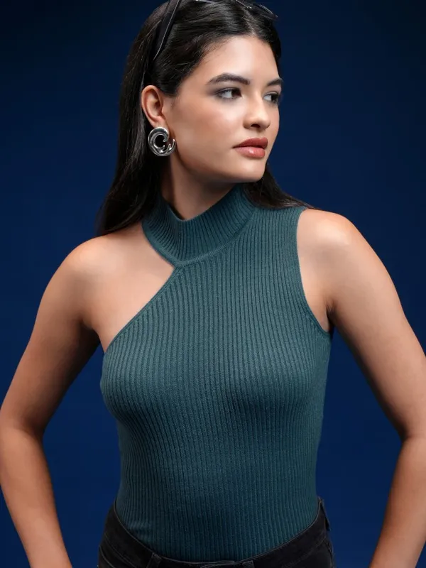 Tokyo Talkies Women Teal Turtle Neck Sweater