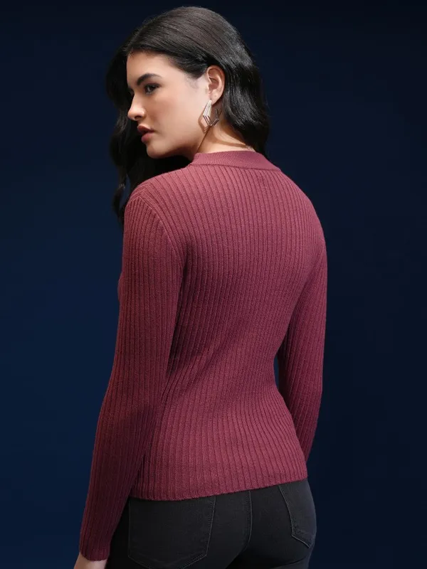 Tokyo Talkies Women Beige Shawl Neck Sweater