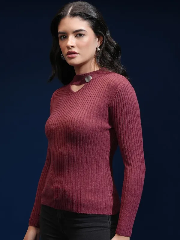 Tokyo Talkies Women Beige Shawl Neck Sweater