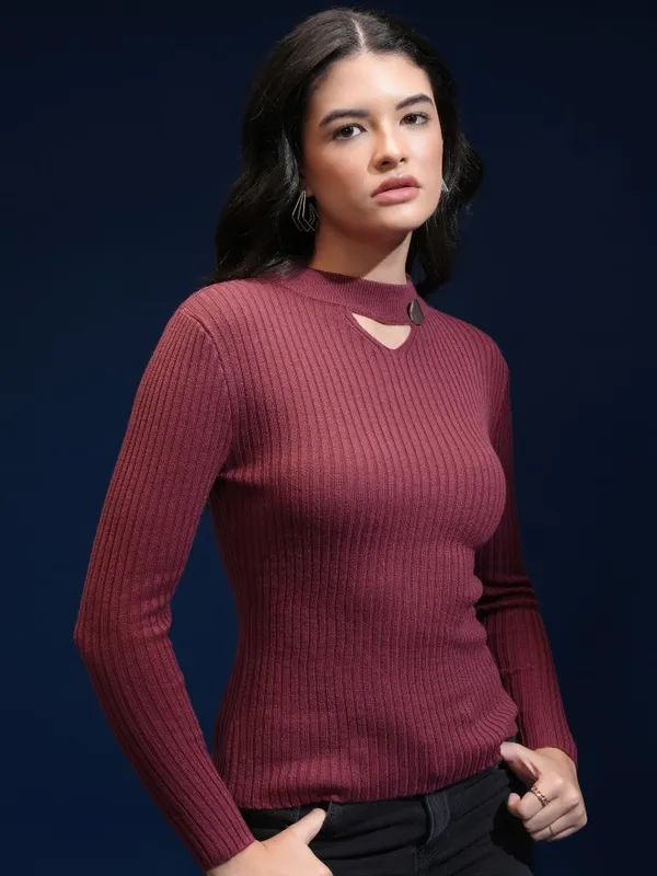 Tokyo Talkies Women Beige Shawl Neck Sweater