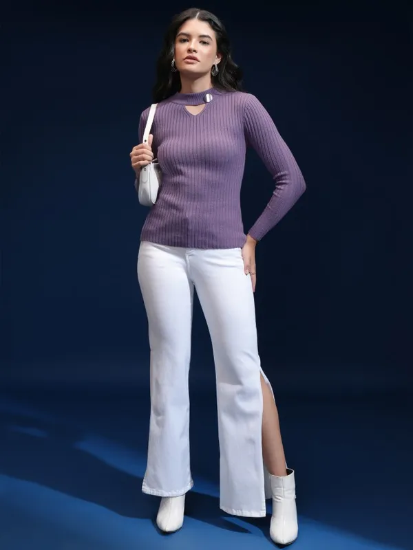 Tokyo Talkies Women Blue Turtle Neck Sweater