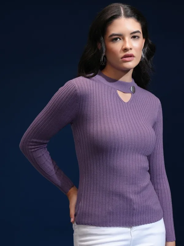 Tokyo Talkies Women Blue Turtle Neck Sweater