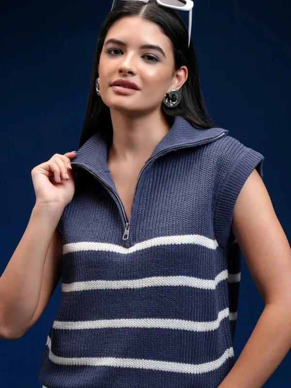 Tokyo Talkies Women Blue Turtle Neck Sweater