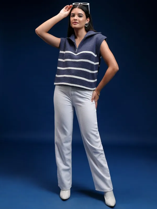 Tokyo Talkies Women Blue Turtle Neck Sweater