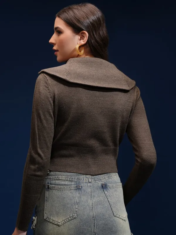 Tokyo Talkies Women Brown Turtle Neck Sweater