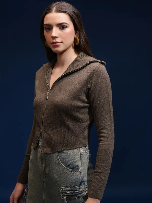 Tokyo Talkies Women Brown Turtle Neck Sweater