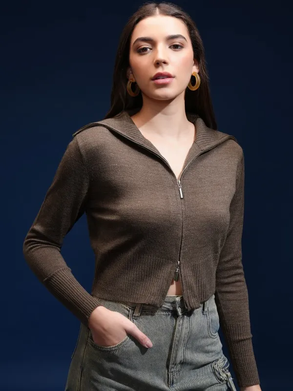 Tokyo Talkies Women Brown Turtle Neck Sweater