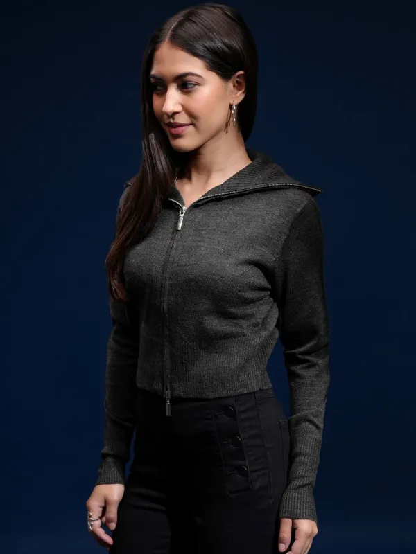 Tokyo Talkies Women Black Turtle Neck Sweater