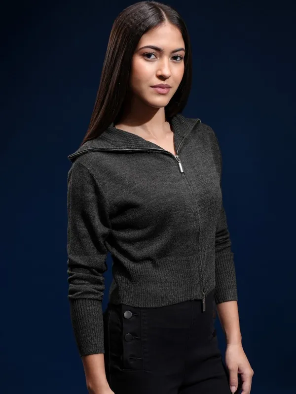 Tokyo Talkies Women Black Turtle Neck Sweater