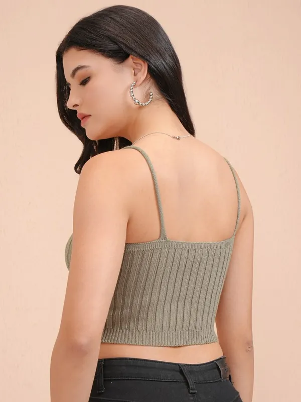 Tokyo Talkies Women Olive V-Neck Pullover Sweater