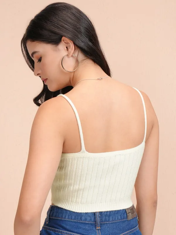 Tokyo Talkies Women White V-Neck Pullover Sweater