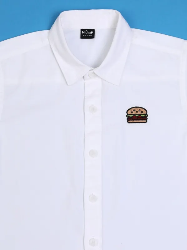 Hoop Kids Boys White Self Design Slim Fit Casual Shirt