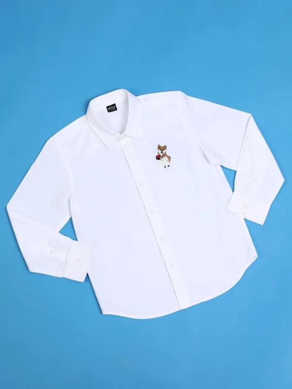 Hoop Kids Boys White Self Design Slim Fit Casual Shirt