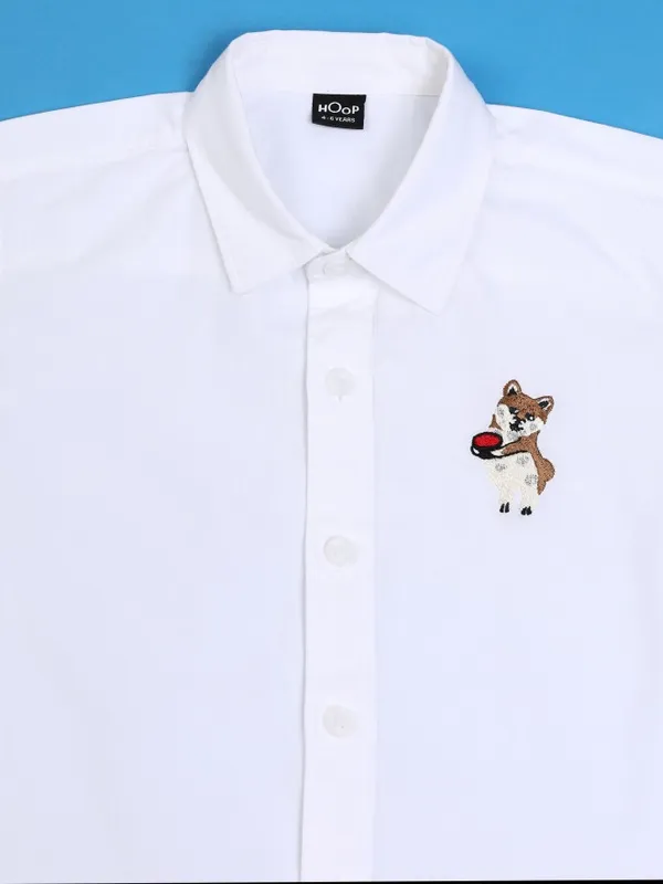 Hoop Kids Boys White Self Design Slim Fit Casual Shirt