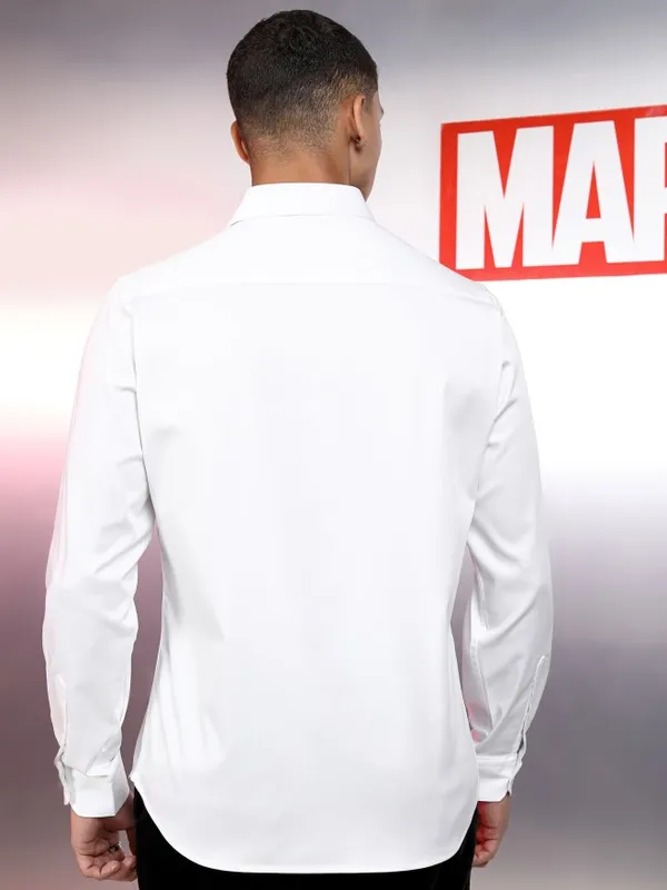 Marvel By Highlander Men White Black Panther Solid Slim Fit Casual Shirt