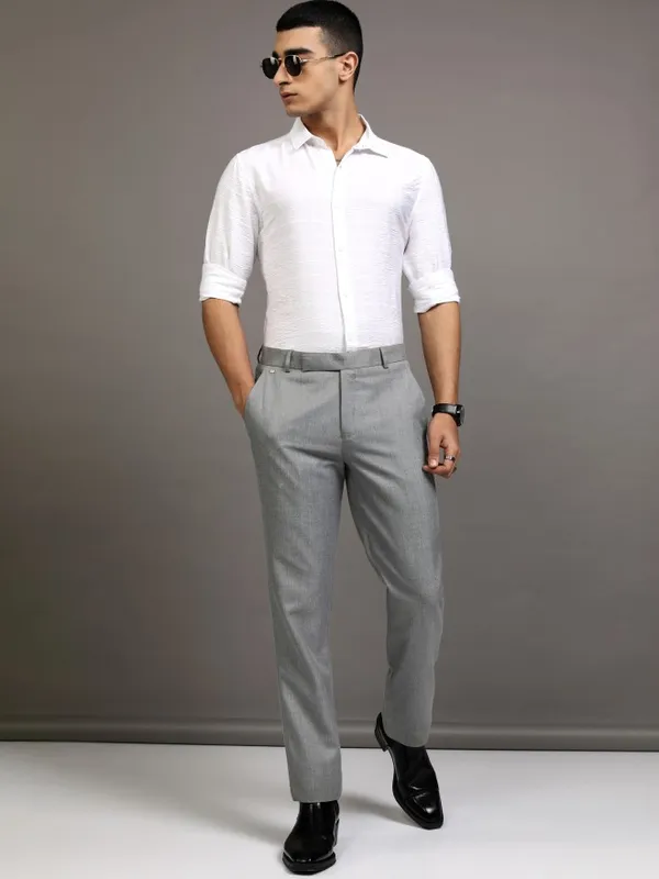 Highlander Men White Textured Regular Fit Casual Shirt