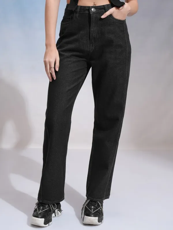 Tokyo Talkies Women Black Straight Fit Jeans