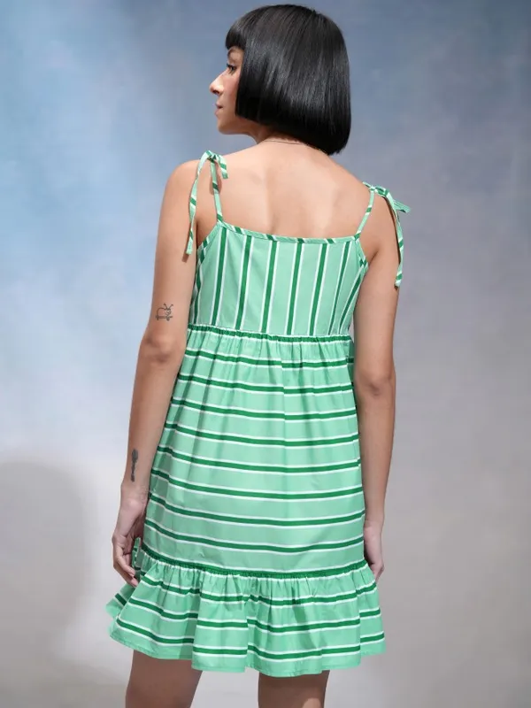 Tokyo Talkies Women Green Striped A-Line Dress