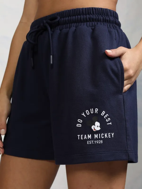 Disney By Tokyo Talkies Women Blue Mickey Mouse T-shirt With Short