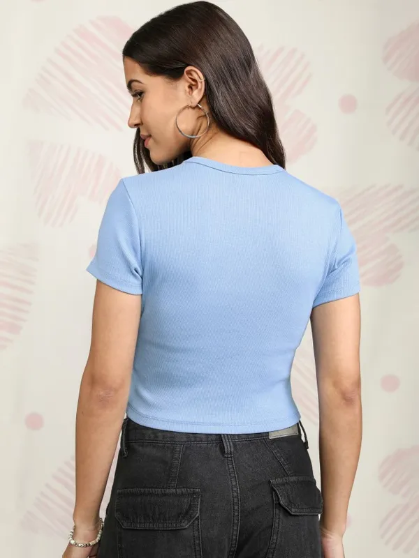 Disney By Tokyo Talkies Women Blue Mickey And Friends Printed Round Neck T-Shirt