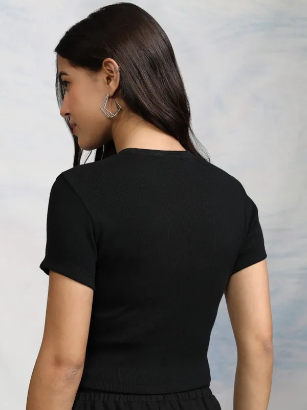 Disney By Tokyo Talkies Women Black Mickey Mouse Printed Round Neck T-Shirt