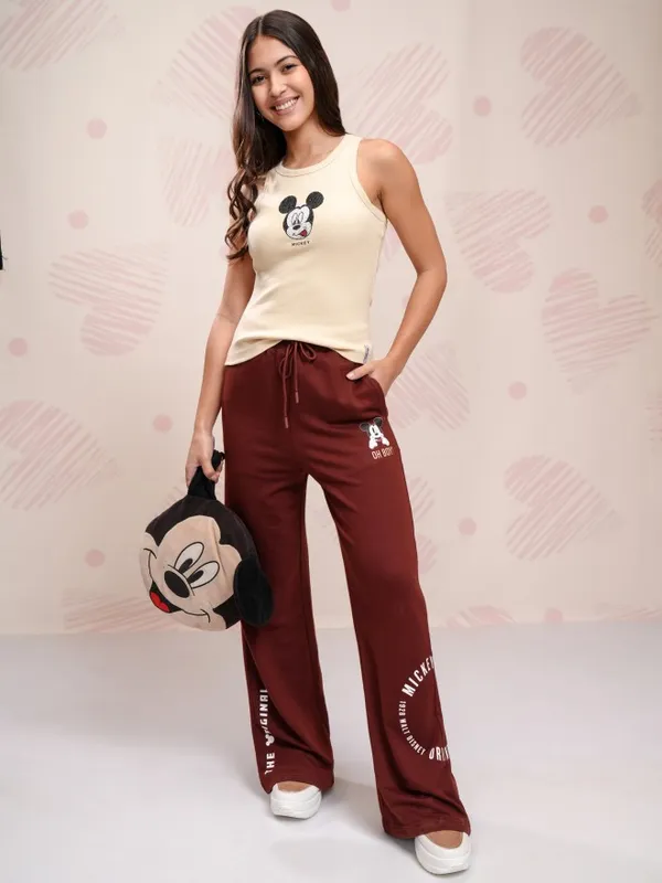 Disney By Tokyo Talkies Women Beige Mickey Mouse Embellished Fitted Top