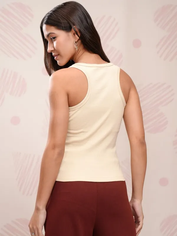 Disney By Tokyo Talkies Women Beige Mickey Mouse Embellished Fitted Top