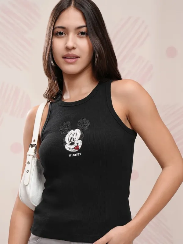 Disney By Tokyo Talkies Women Black Mickey Mouse Printed Tank Top