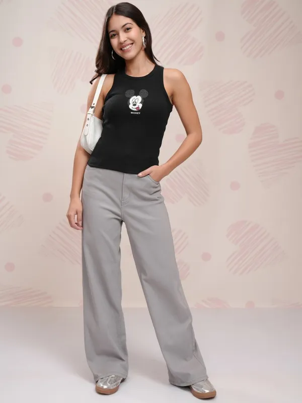 Disney By Tokyo Talkies Women Black Mickey Mouse Printed Tank Top