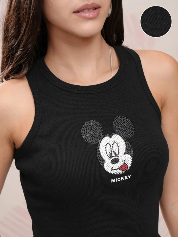 Disney By Tokyo Talkies Women Black Mickey Mouse Printed Tank Top