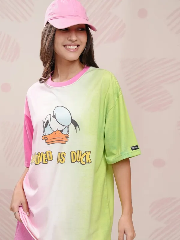 Disney By Tokyo Talkies Women Pink Donald Duck Printed Round Neck T-Shirt