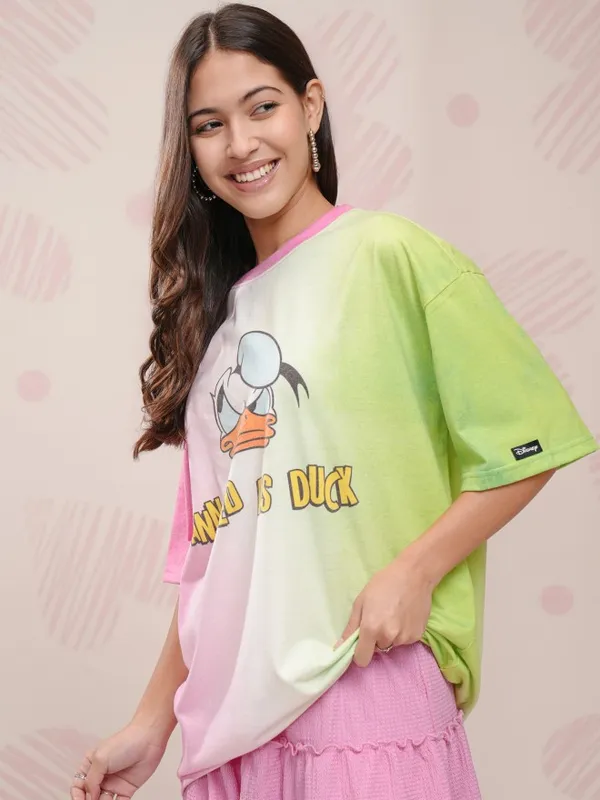 Disney By Tokyo Talkies Women Pink Donald Duck Printed Round Neck T-Shirt